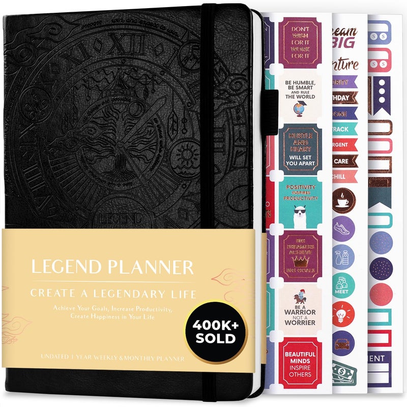 Legend Planner â€“ Weekly & Monthly Life Planner to Hit Your Goals & Live Happier. Organizer Notebook & Productivity Journal. A5 (Black) - Image 1